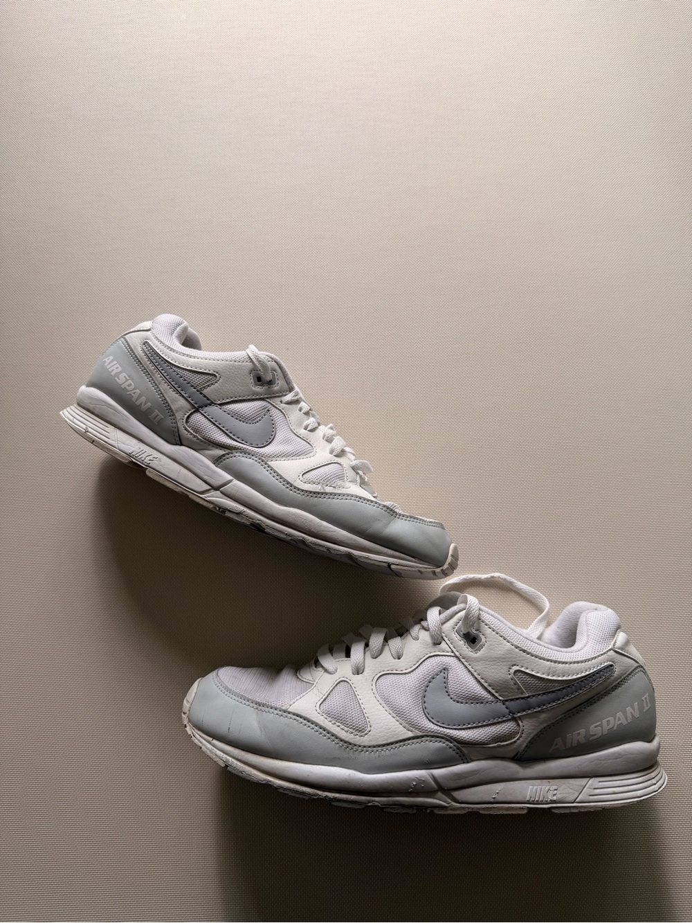 Nike White and Light Gray Air Span II Sneakers